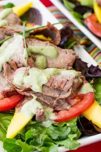 Grilled Steak Mango Salad with Avocado Buttermilk Ranch Dressing