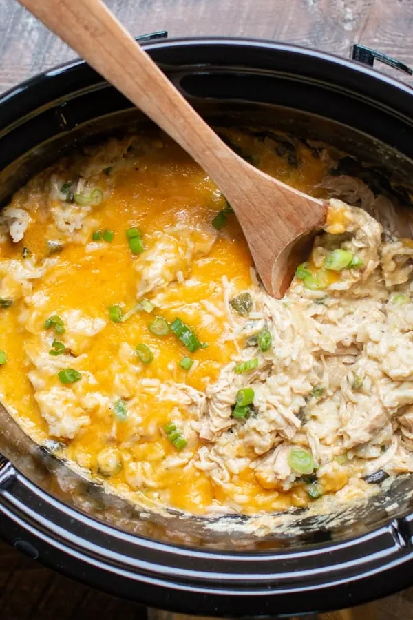 Slow Cooker Green Chile Chicken and Rice Casserole