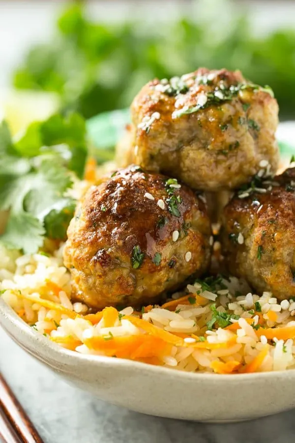 Asian Meatballs and Carrot Rice