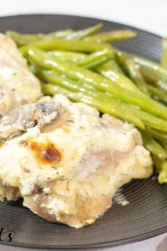 Baked Boneless Chicken Thighs with Mushrooms.
