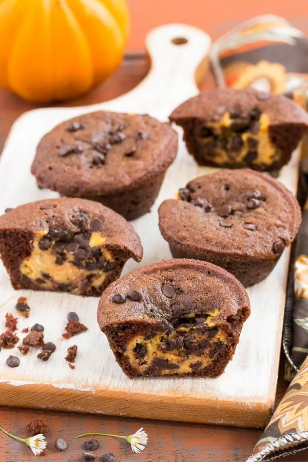 Chocolate Pumpkin Cheesecake Muffins