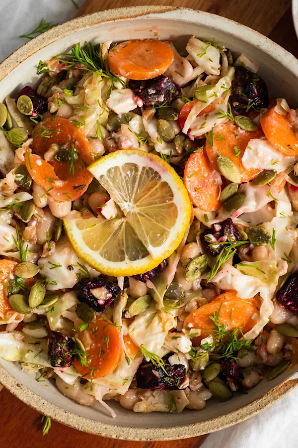 Crunchy Mediterranean Cabbage White Bean Salad