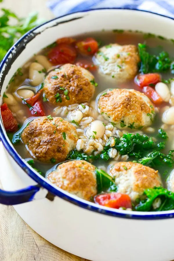 Farro Soup with Meatballs