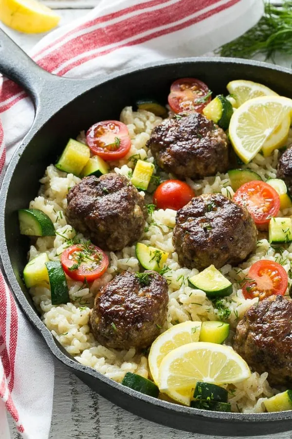 Greek Meatballs with Lemon Dill Rice