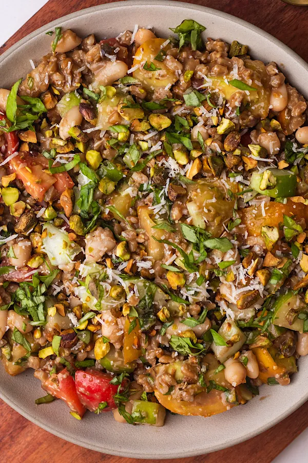 Italian Farro Salad with Creamy Balsamic Dressing