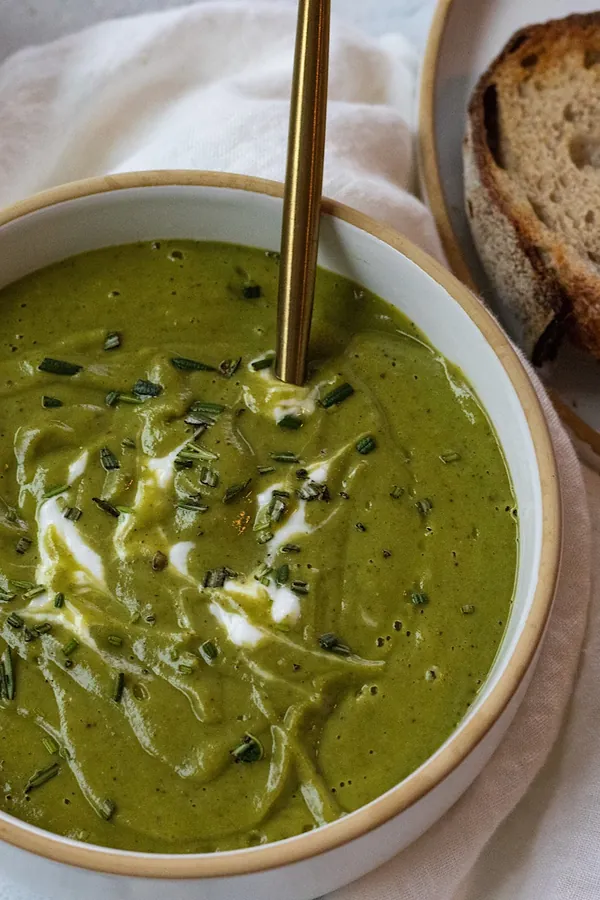Japanese Sweet Potato Soup with spinach and rosemary