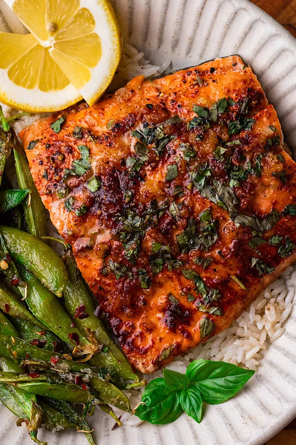 Lemon Honey Salmon with Snap Peas