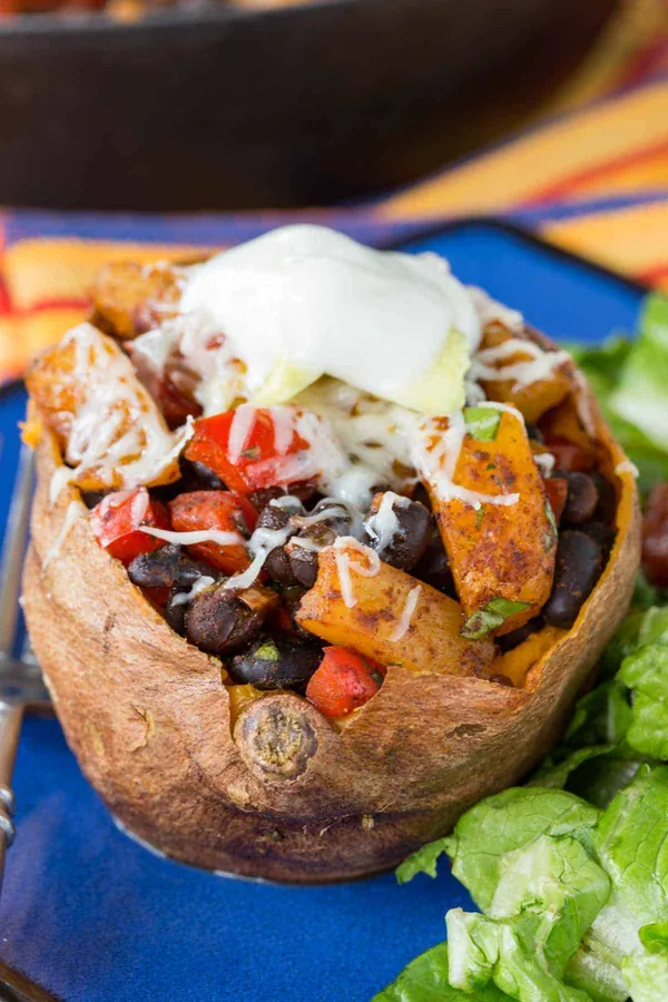 Mexican Sweet Potatoes with Pineapple Black Beans