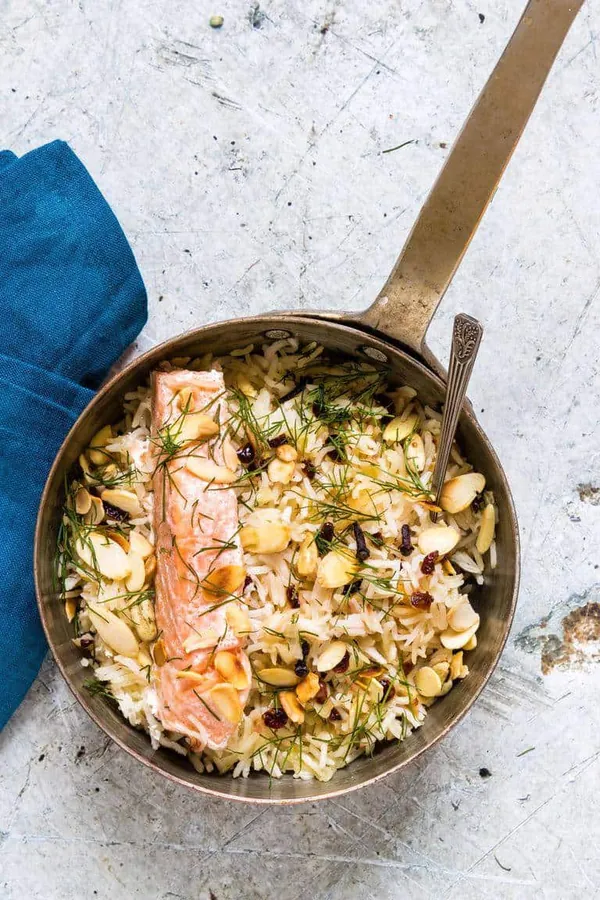 One Pot Salmon With Lemon Cardamom Rice