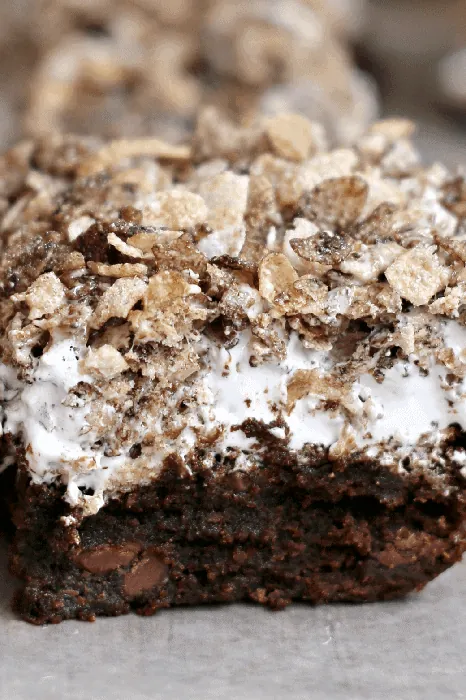 Ooey Gooey Peanut Butter and Chocolate Pebbles Brownie Bars