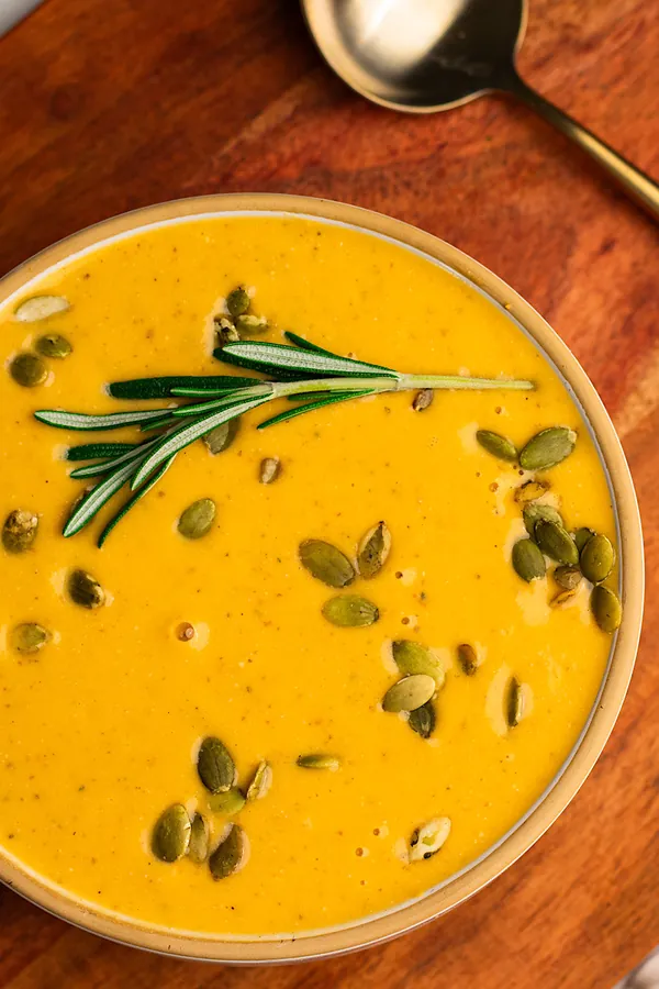 Roasted Sweet Potato Feta Soup with rosemary