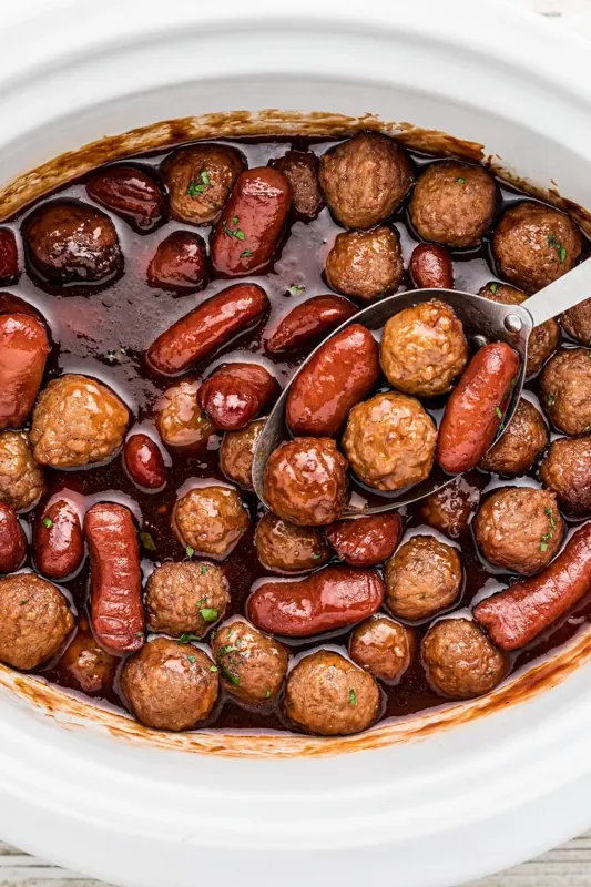Slow Cooker Meatballs and Little Smokies