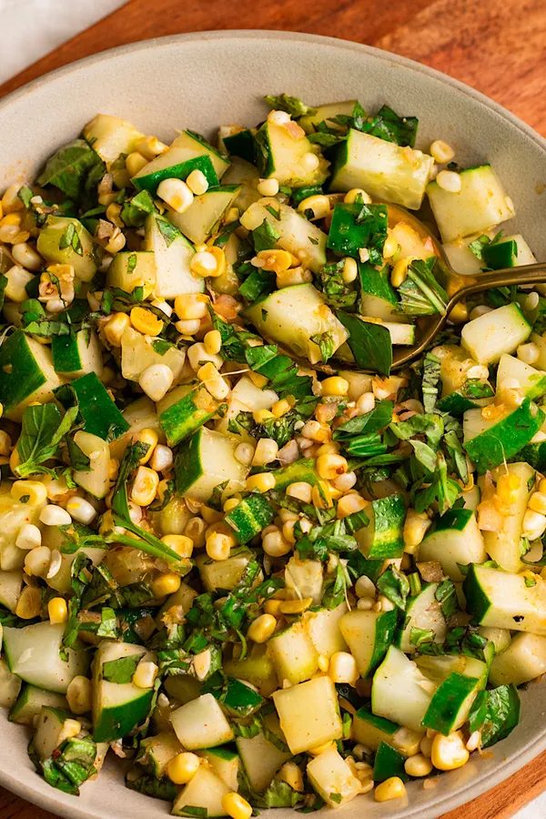 Summer Corn and Cucumber Salad with basil