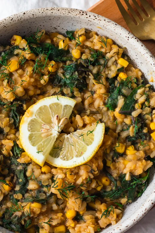 Summer High Protein Lemon Dill Lentil Risotto (vegan)