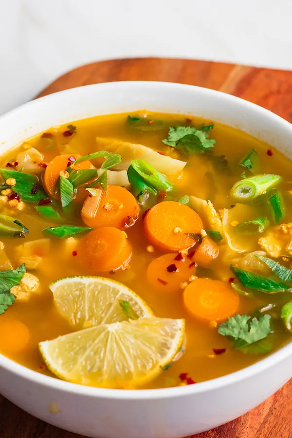 Vegan Egg Roll Soup with Tofu