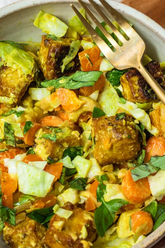 Vegan Golden Goddess Salad with Tofu and Cabbage