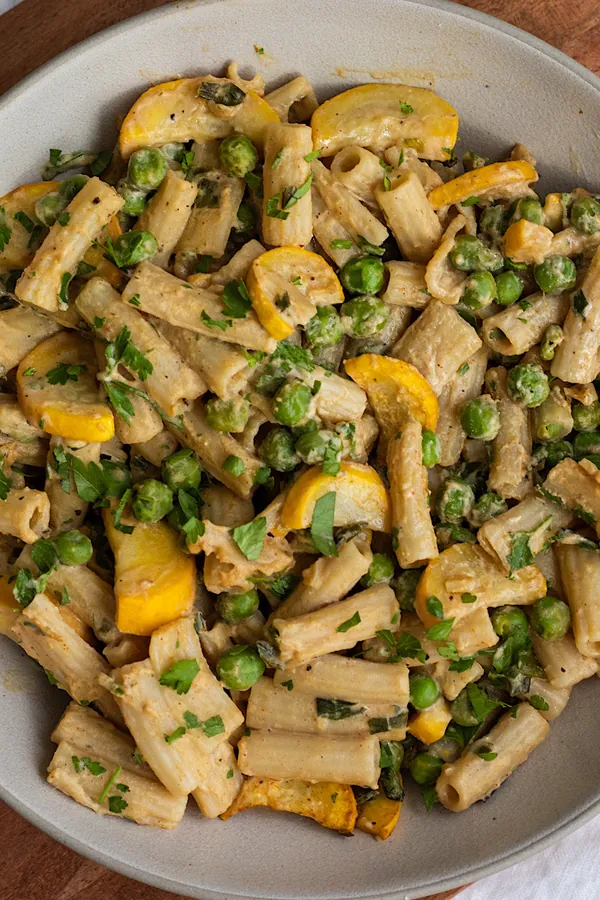 Vegan Lemon Tahini Pasta with Peas and Zucchini