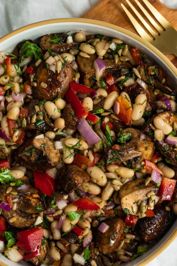 Warm Mushroom White Bean Crunch Salad