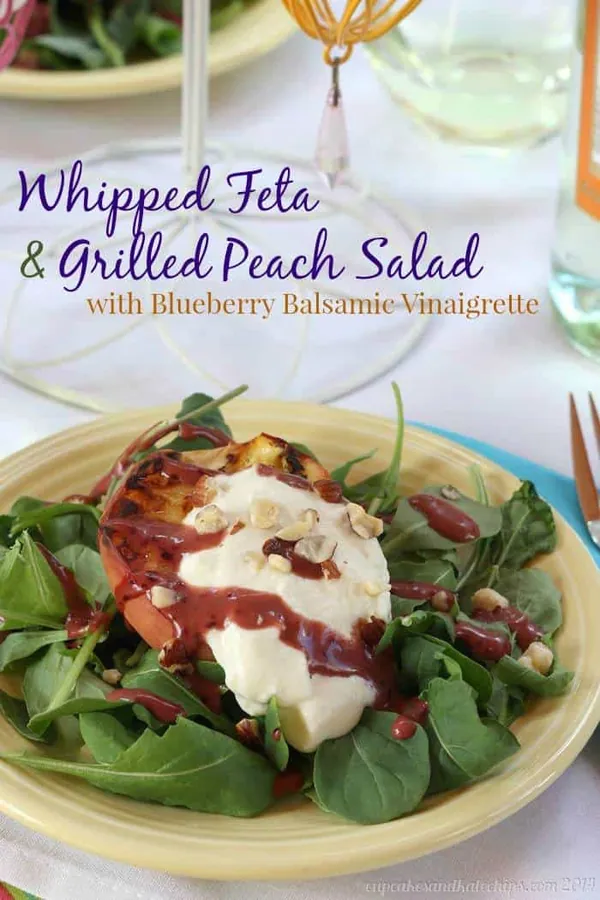 Whipped Feta & Grilled Peach Salad with Blueberry Balsamic Vinaigrette