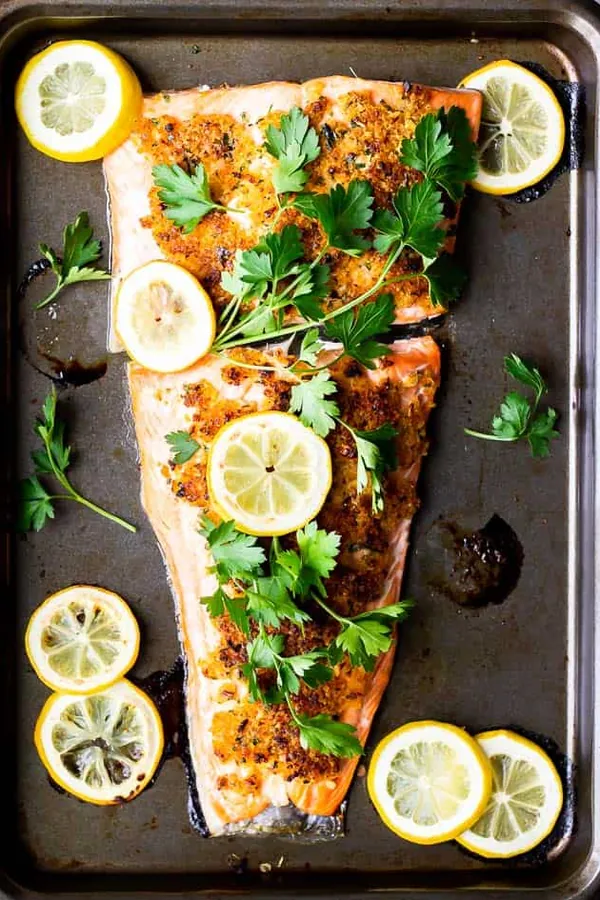 Baked Salmon with Crispy Lemon Garlic Topping