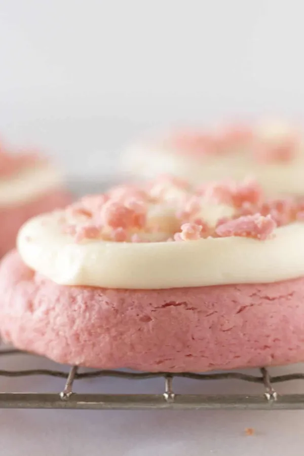 Copycat Crumbl Pink Velvet Cookies with a Cake Mix