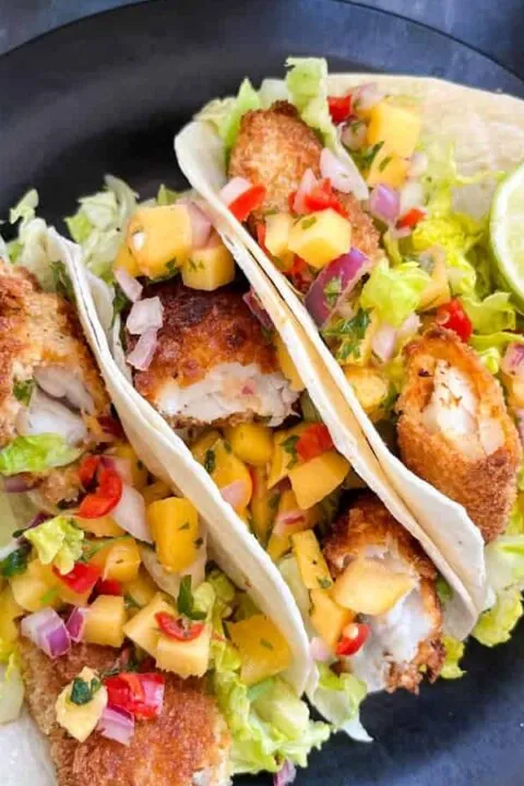 Crispy Fish Tacos with Mango Chilli Salsa