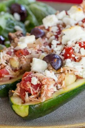 Greek Chicken Stuffed Zucchini Boats