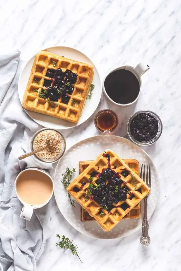 Orange And Thyme Waffles With Blueberry Compote