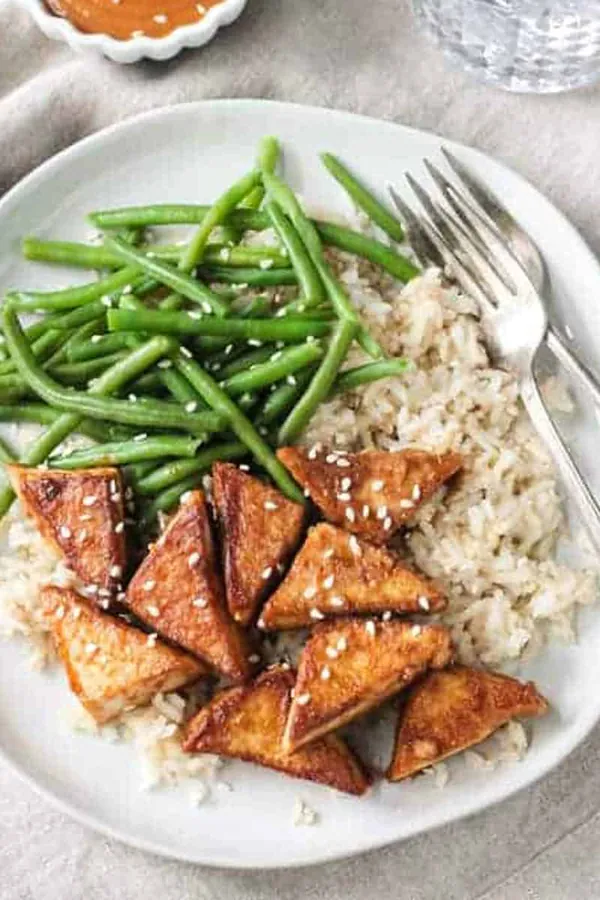 Peanut Satay Pan Fried Tofu Triangles