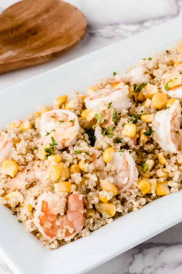 Shrimp Quinoa Salad with Corn and Honey Lime Dressing