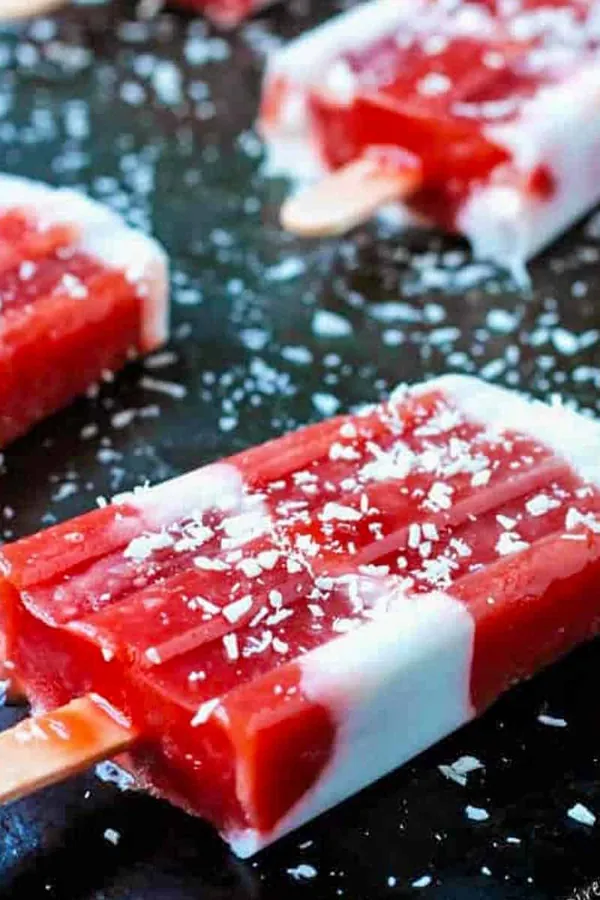 Strawberry Rhubarb Coconut Milk Popsicles