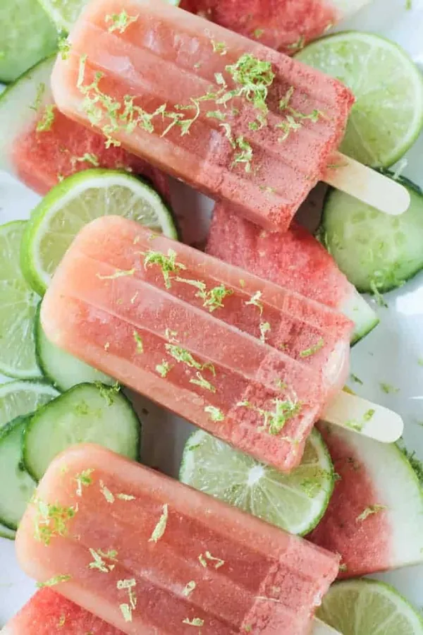 Watermelon Popsicles with Cucumber and Lime