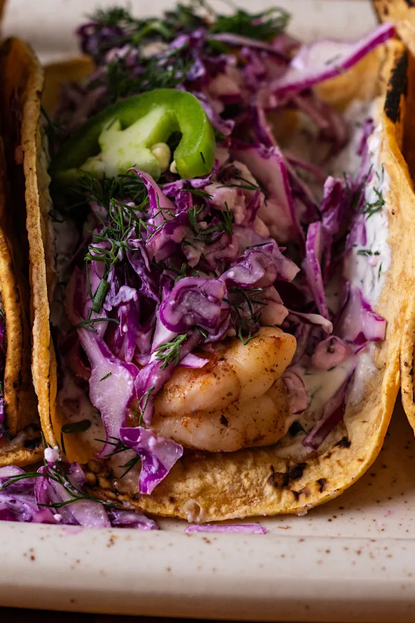 High Protein Mediterranean Shrimp Tacos