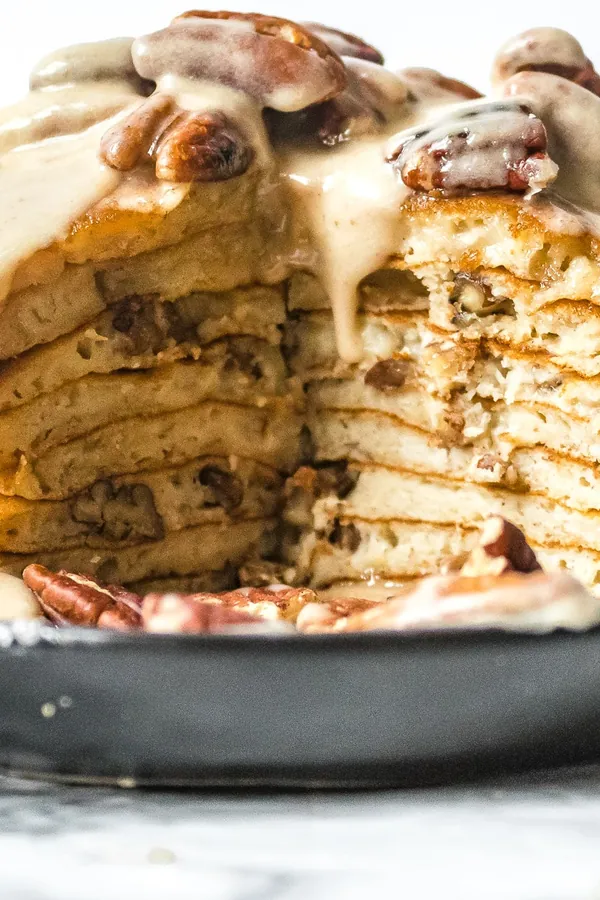 Banana Cinnamon Pancakes with Pecans and Maple Brown Butter Glaze