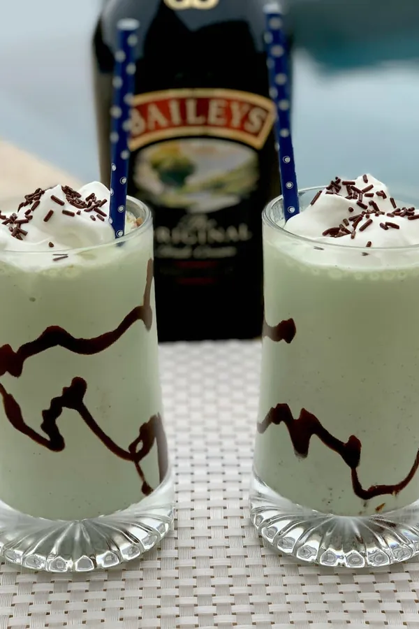 Boozy Mint Chocolate Chip Milkshakes