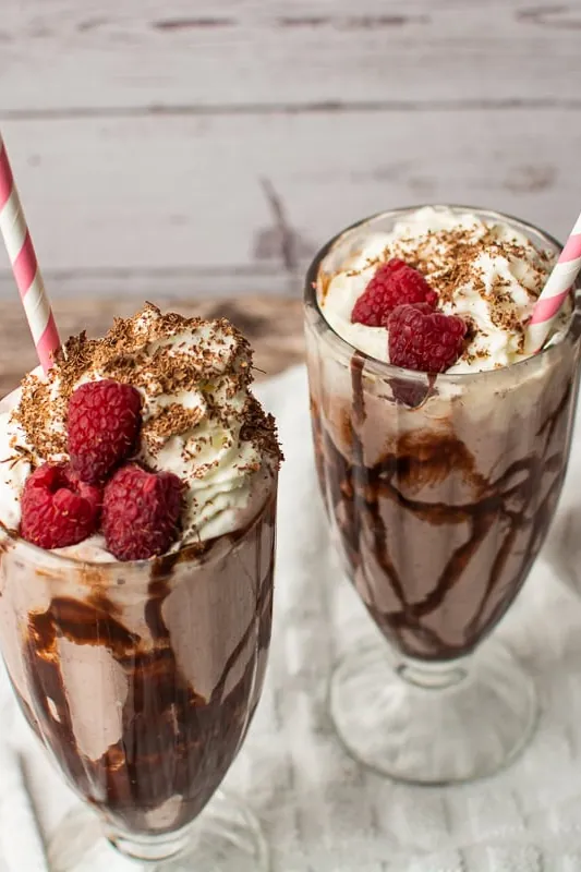 Creamy Chocolate Raspberry Milkshakes