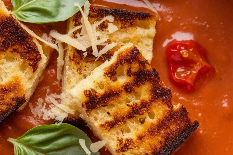 Creamy Roasted Tomato Soup with Grilled Cheese Croutons - Featured Image