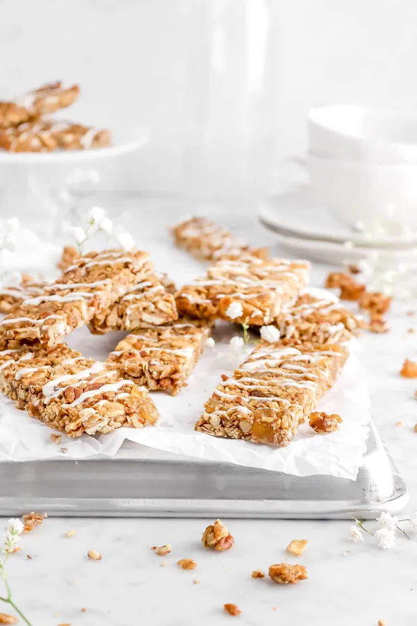 Crunchy Pineapple, Banana, and Pecan Granola Bars with Cream Cheese Icing