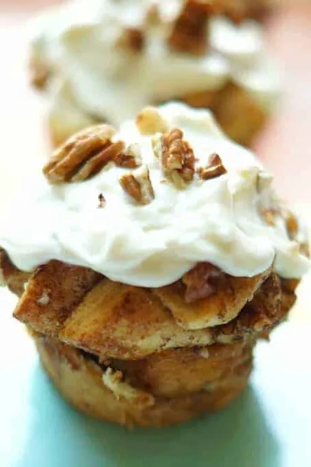 Pecan Cinnamon Roll Muffins with Cream Cheese Frosting