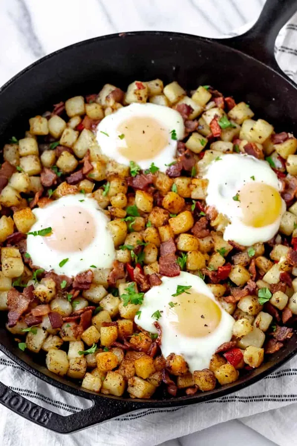 Potato Hash with Bacon and Eggs