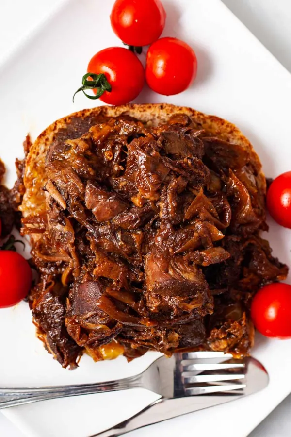 Quick Leftover Pot Roast Shredded Beef Sandwich