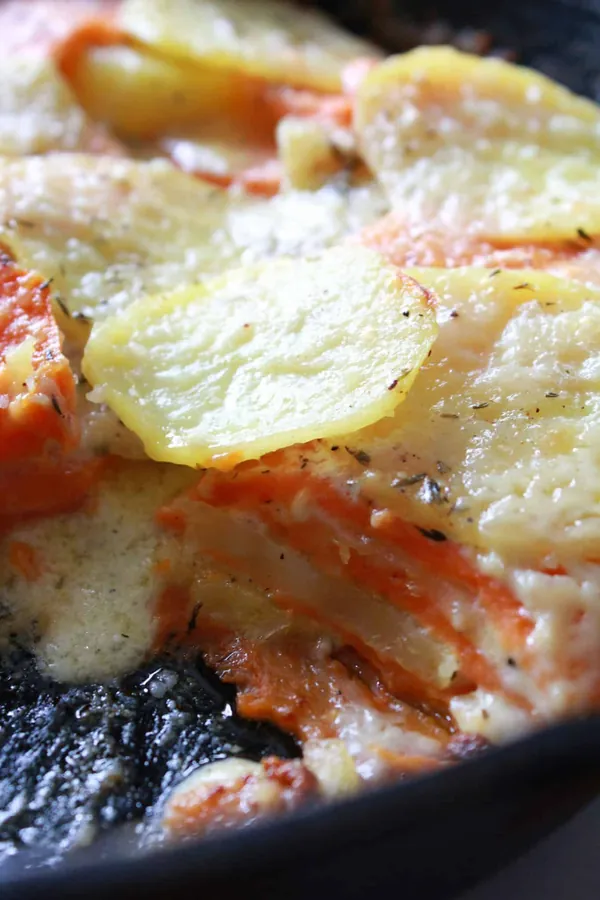 Sweet and Yukon Gold Potato Au Gratin Skillet