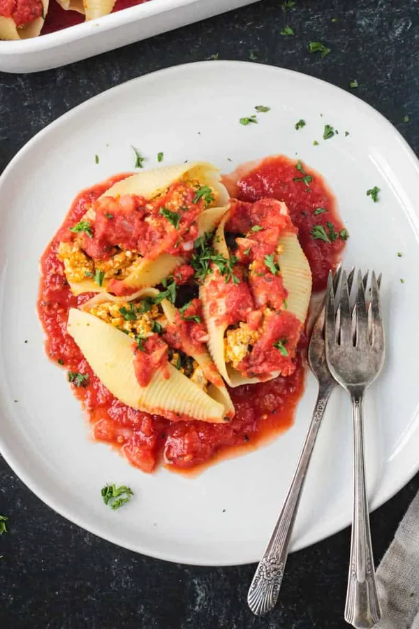 Vegan Stuffed Shells with Tofu, Pumpkin, and Kale