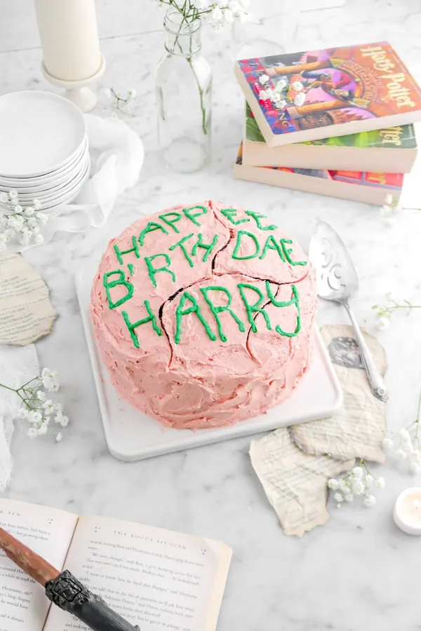 Harry Potter Birthday Cake (Chocolate Cake with Strawberry Frosting!)