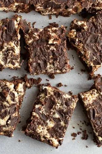 Keto Chocolate Cake Bars with Cheesecake Topping