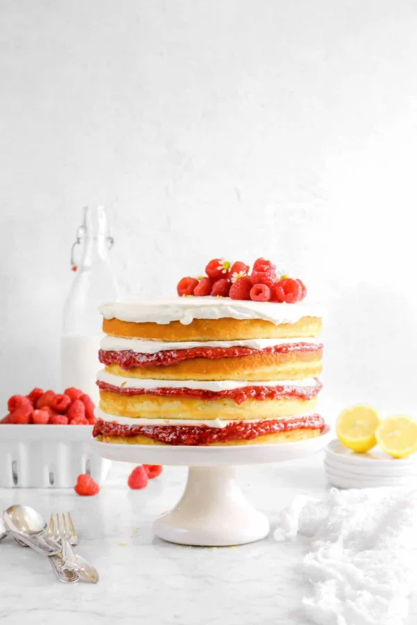 Lemon and Raspberry Jam Naked Layer Cake with Chantilly Cream