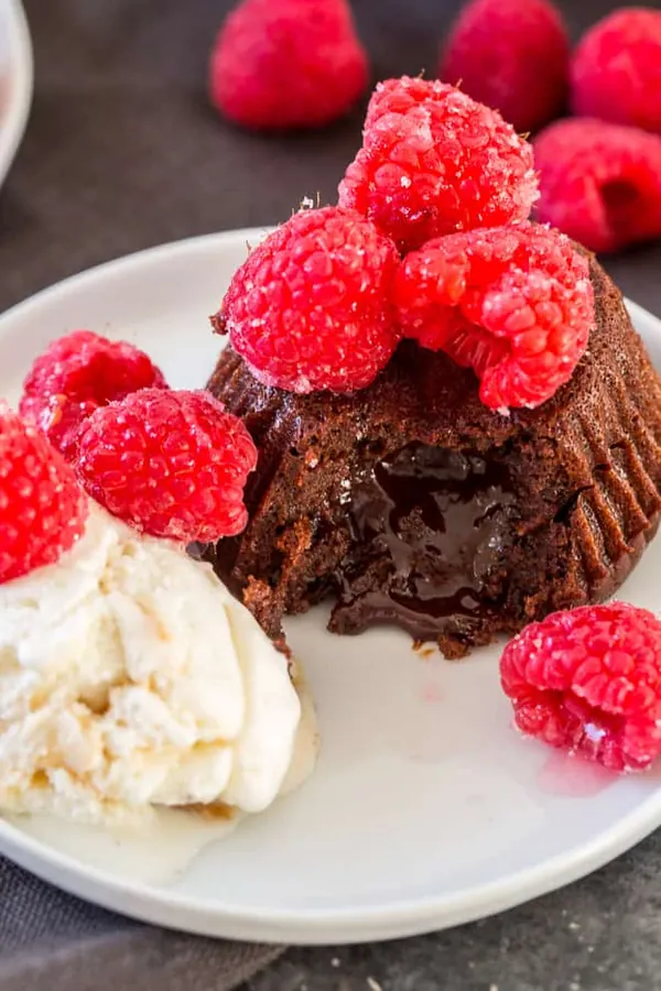 Molten Chocolate Cakes with Sugared Raspberries