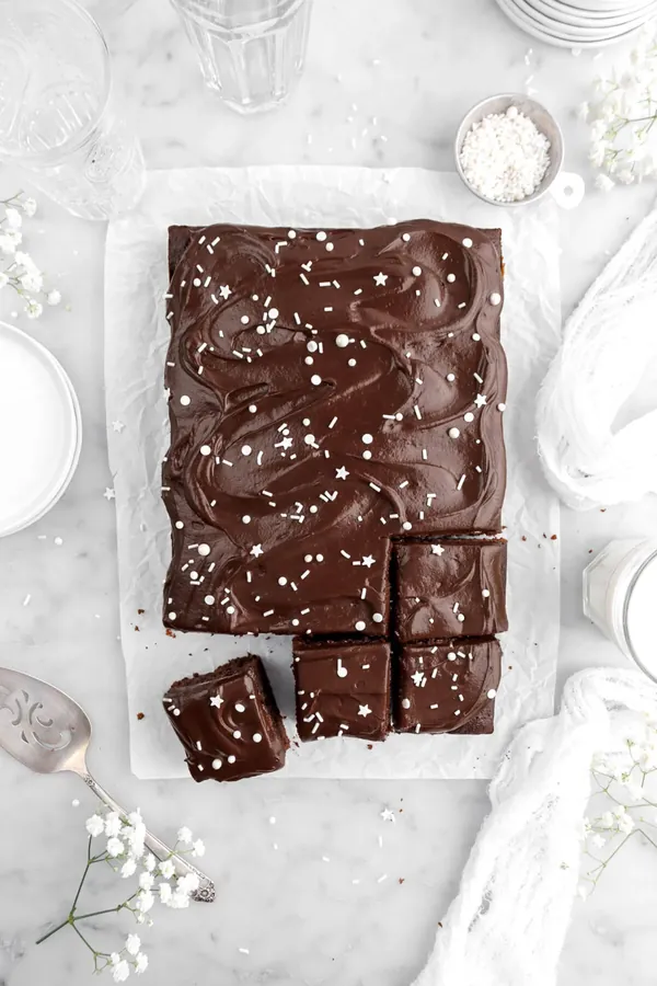 Old Fashioned Buttermilk Chocolate Sheet Cake with Chocolate Frosting