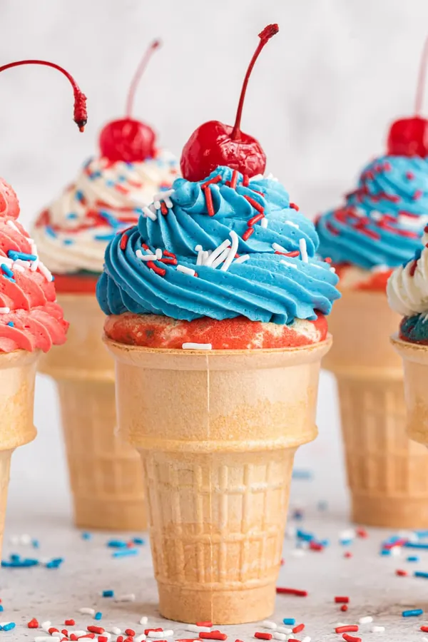 Patriotic Ice Cream Cone Cupcakes