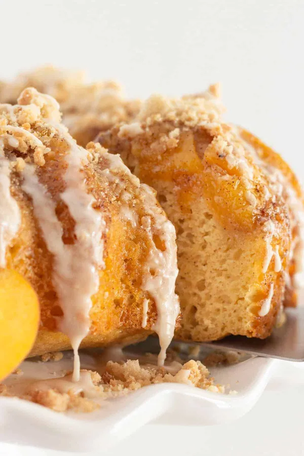 Peach Cobbler Bundt Cake (Pound Cake with Canned Peaches)